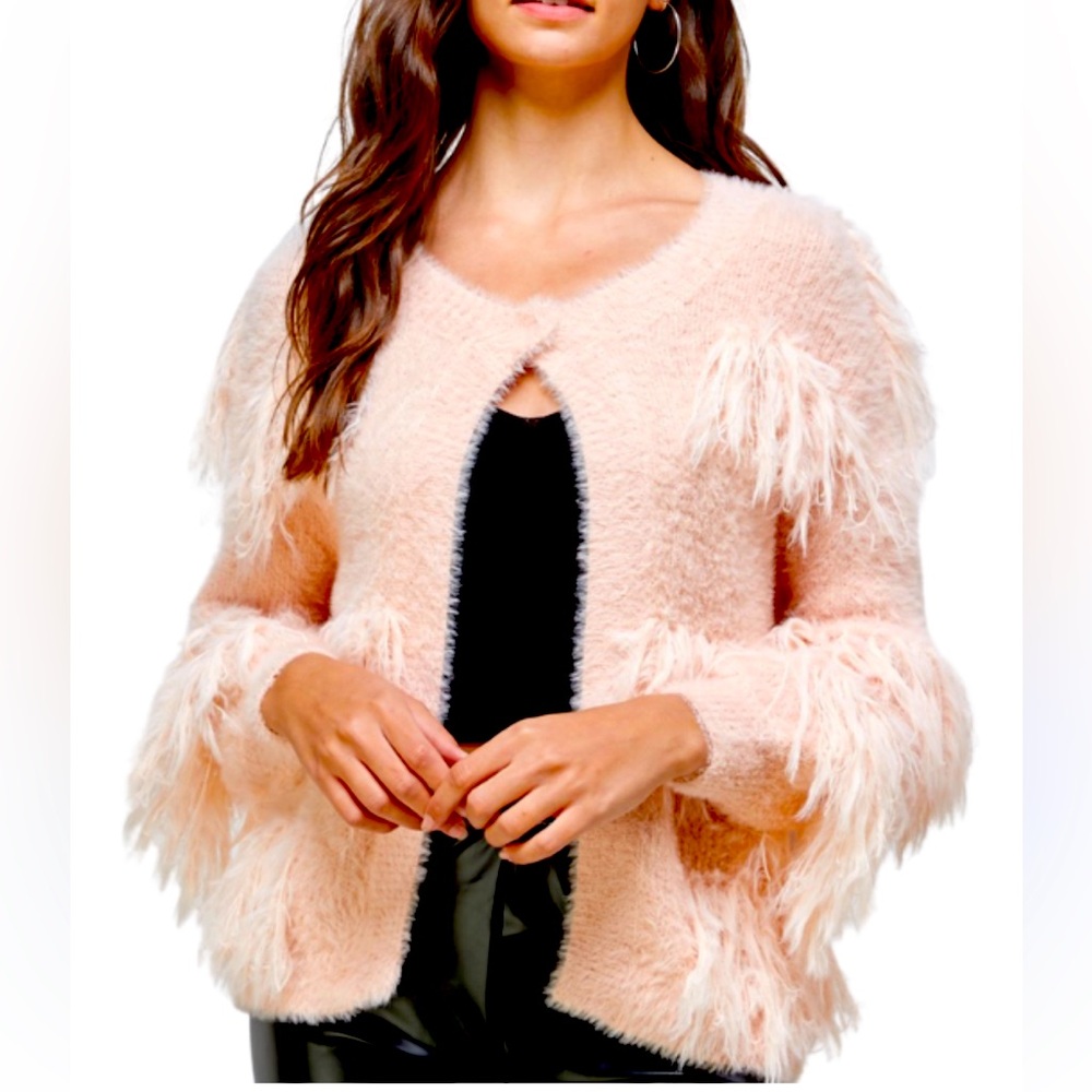Lrg Blush Fabulous Fun Fluffy Sweater Jacket NWT